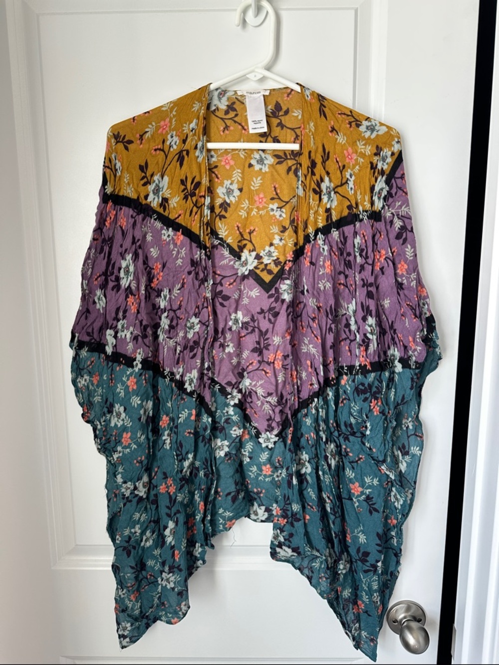 Maurices Floral Colorblock Kimono - Mustard Purple Teal